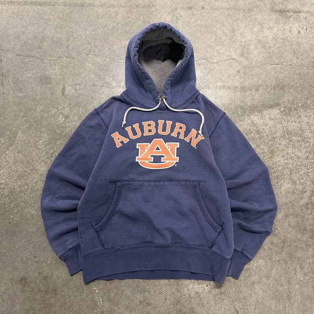 Vintage Auburn Tigers University Collegiate Pullover Hoodie Navy Blue Orange